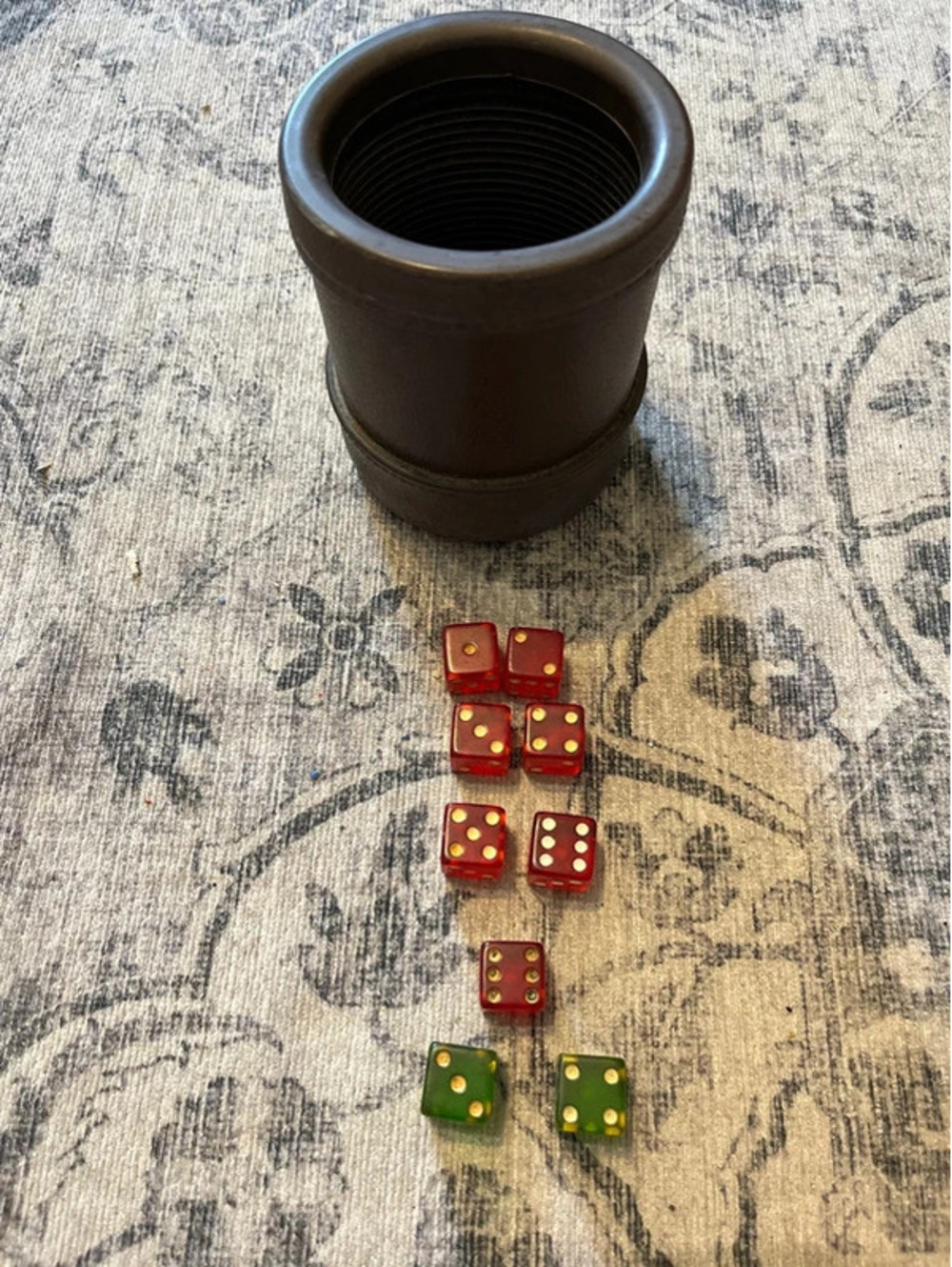 Vintage Brown Leather Dice Cup and vintage dice